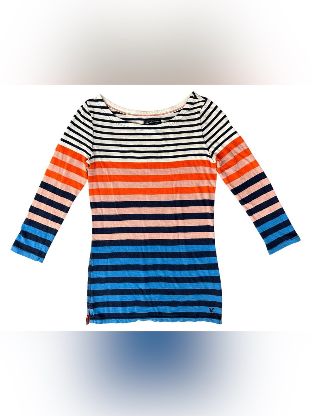 Vintage American Eagle Striped Scoop Neck 3/4 Sleeve Top Sz XS y2k 00s Preppy